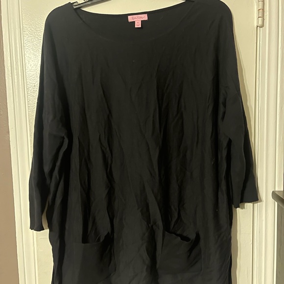 Lilly Pulitzer Pullover Elba Tunic Tassel Black Knit XL - Picture 2 of 4
